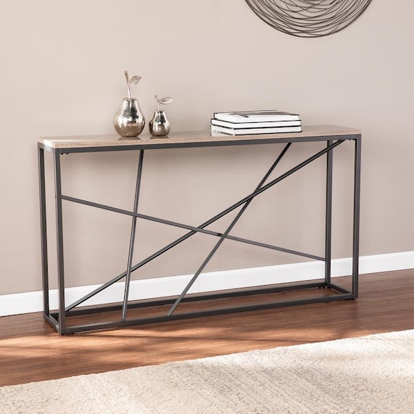 Southern Enterprises Salla 52 in. Gunmetal Gray/Tan Faux Stone Standard Rectangle Composite Console Table
