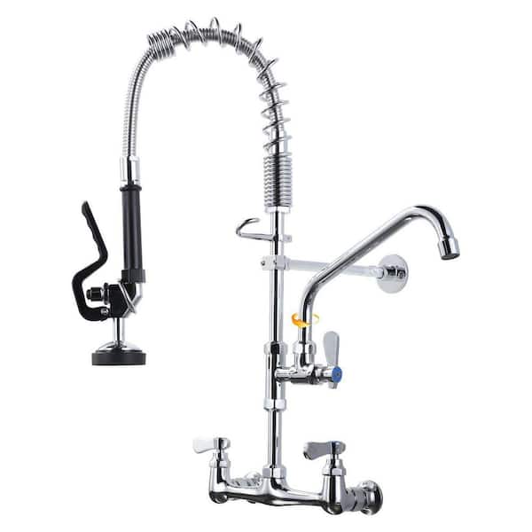 25 in Wall mounted faucet Triple Handle Pull Down Sprayer 360 Degree Spout Swivel Kitchen Faucet in Polished Chrome