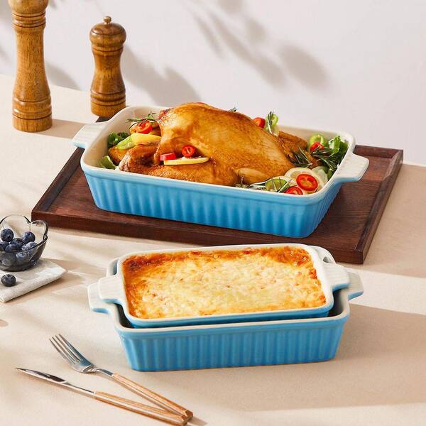 MALACASA 3-Piece Blue Rectangular Porcelain Baking Dish Set w