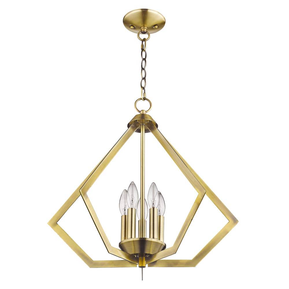 Antique Brass Crystal 5-Light Candelabra Chandelier