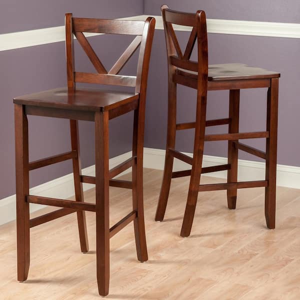 Victor 30 in. V-back Walnut Bar Stools (Set of 2)