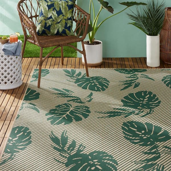 Palm Beige/Green 8 ft. x 10 ft. Indoor/Outdoor Area Rug