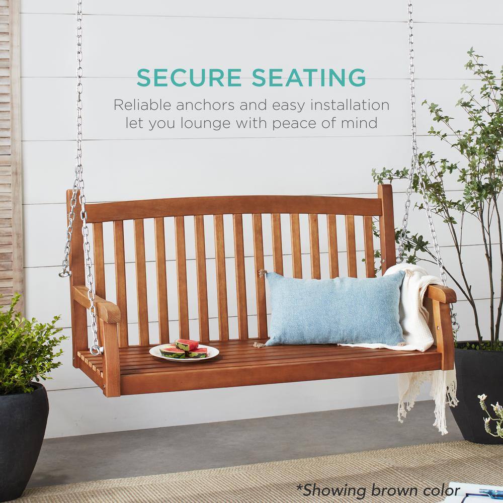 White Acacia Wood Outdoor Porch Swing with Steel Chains