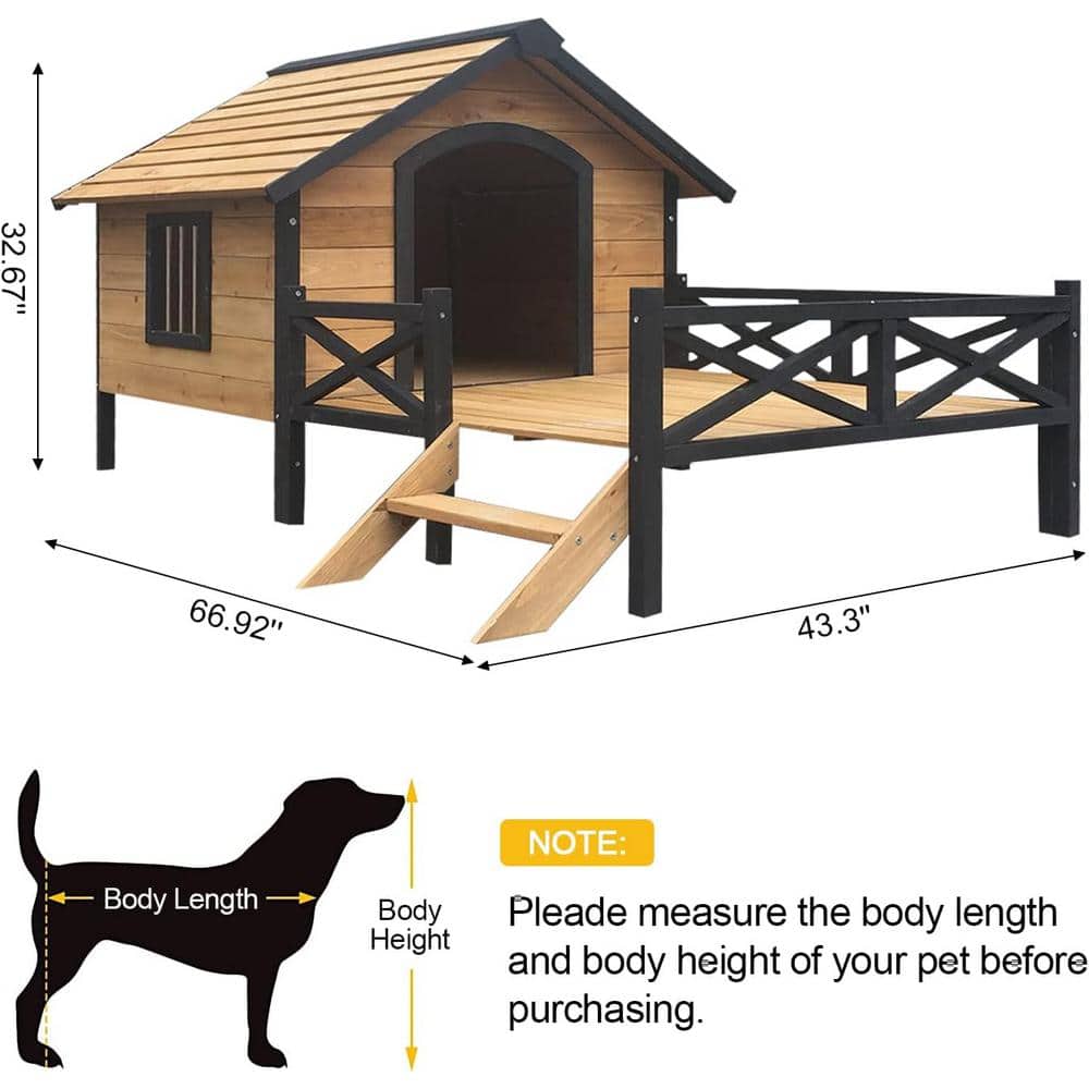 Large Yellow Brown Wooden Cabin Dog House with Porch