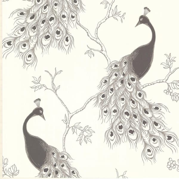 Brewster Prevost Silver Peacock Silver Wallpaper Sample