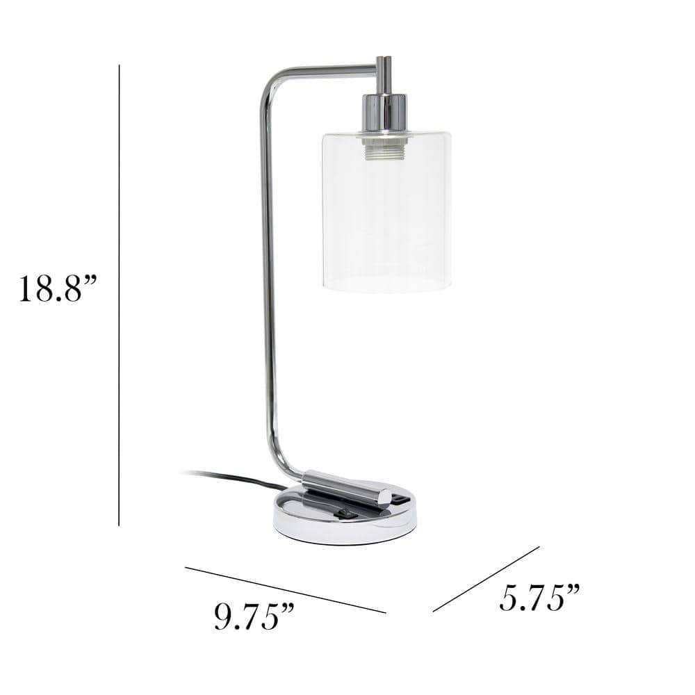 18.8" Chrome Industrial Iron Desk Lamp with Glass Shade and USB Port