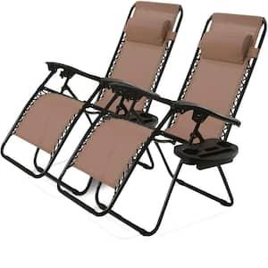 Versatile Black Flexible Aluminum Outdoor Lounge Chair in Brown (Set of 2)