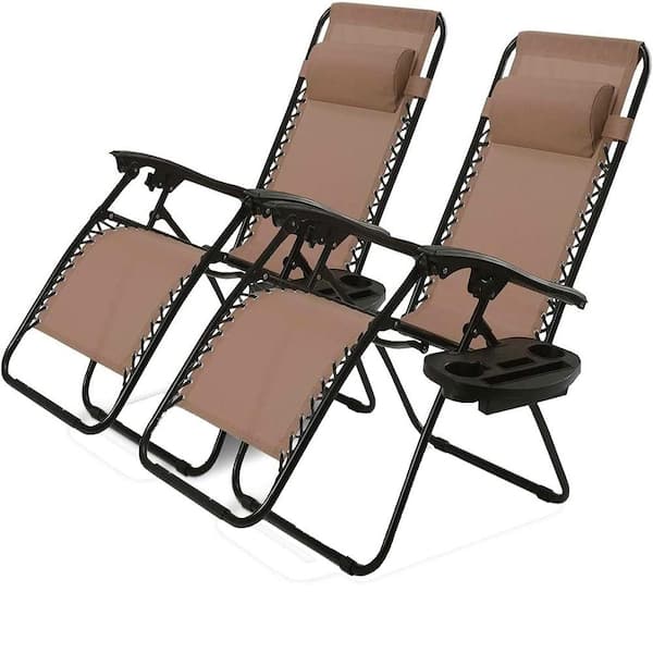 ITOPFOX Versatile Black Flexible Aluminum Outdoor Lounge Chair in Brown (Set of 2)