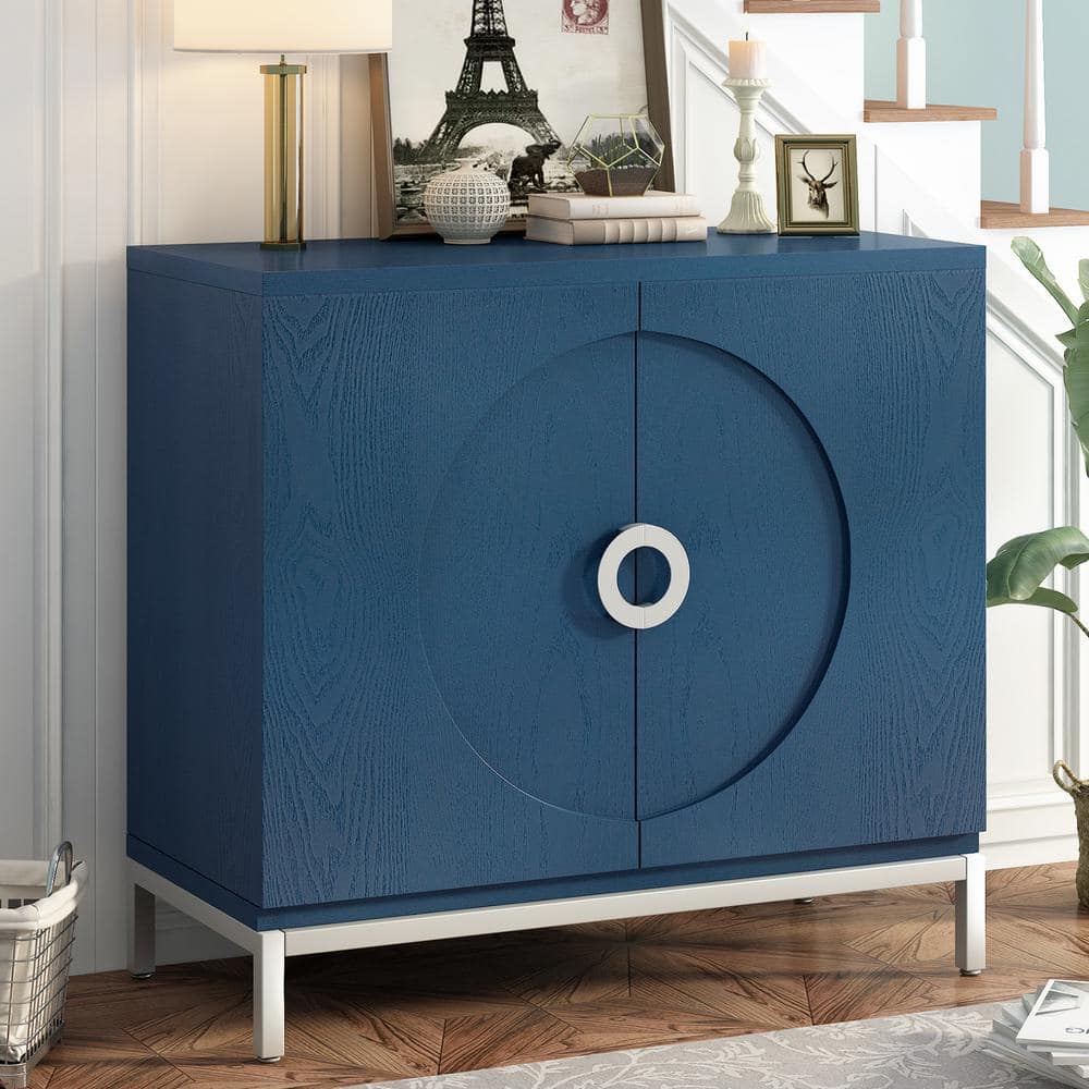 Navy Wood Modern Accent Cabinet Storage Cabinet 2 Door Sideboard With   Navy Accent Cabinets Fy Wf305177aam 64 1000 