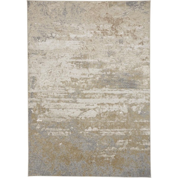 HomeRoots Gold and Ivory Abstract 12 ft. x 18 ft. Area Rug