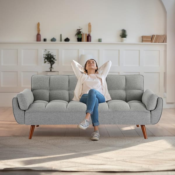 Elegant 75 in. Silver Gray Twin Size Sofa Bed Futon Convertible Couch Loveseat for Living Room