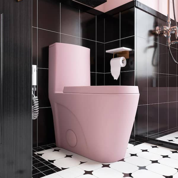 JimsMaison 1-Piece 1.1/1.6 GPF Dual Flush Elongated Toilet in Pink 