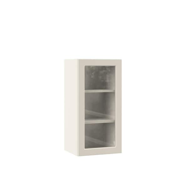 Hampton Bay Designer Series Melvern 15 in. W x 12 in. D x 30 in. H Assembled Shaker Wall Kitchen Cabinet in Cloud with Glass Door