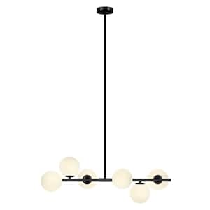 Kansas 6-Light Black Island Style Geometric Black Pendant Light With White Glass Shade