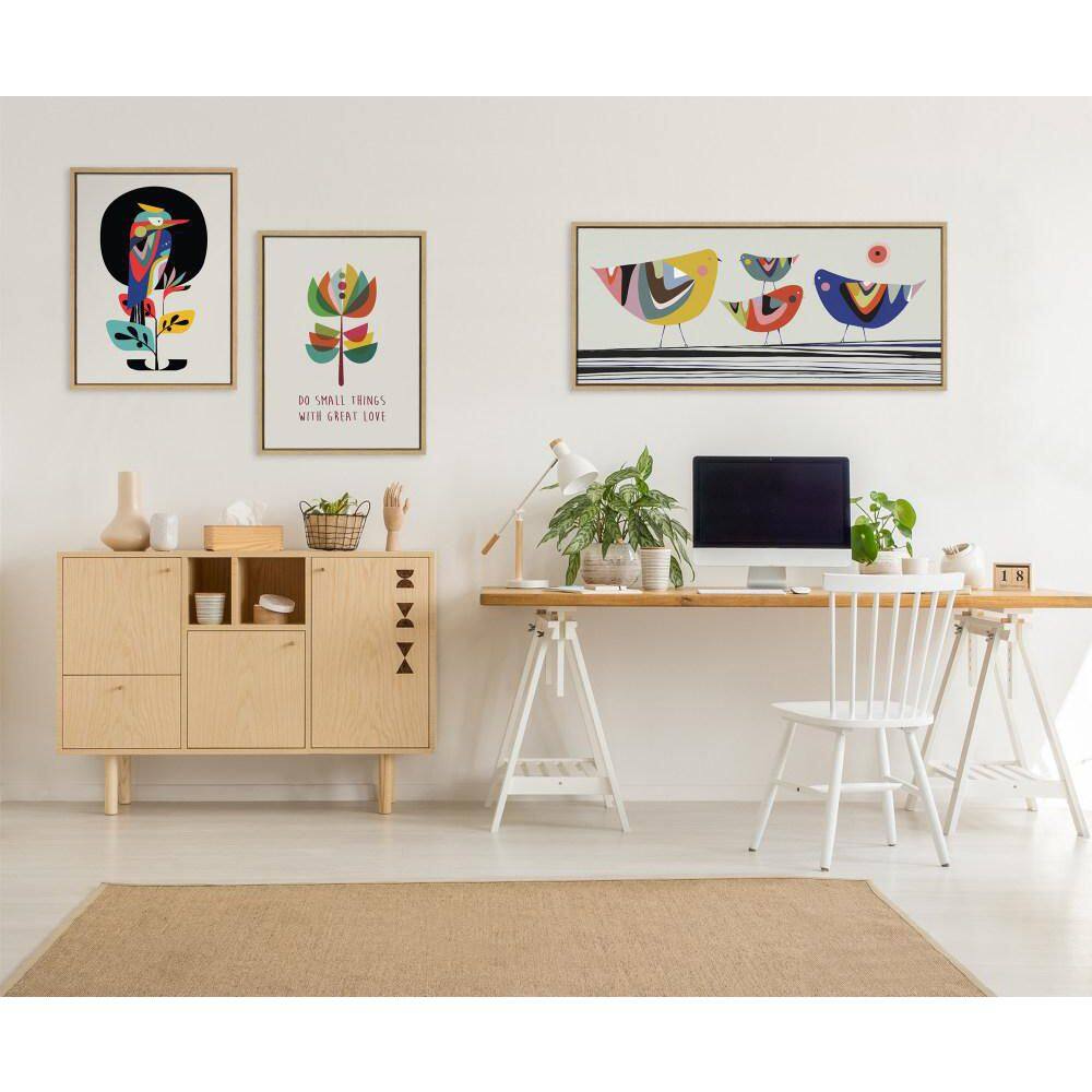 Colorful Birds Family Canvas Print with Natural Frame, 18x40