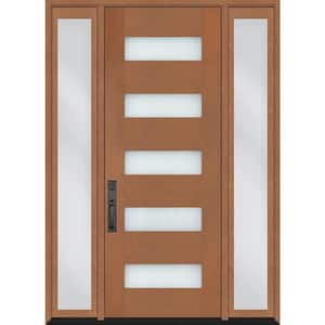 Regency 60 in. x 80 in. 5L Modern Frosted Glass RHIS AutumnWheat Fiberglass Prehung Front Door w/Dbl10in.SL w/BLK Handle
