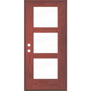 BRIGHTON Modern 36 in. x 80 in. 3-Lite Right-Hand/Inswing Clear Glass Redwood Stain Fiberglass Prehung Front Door