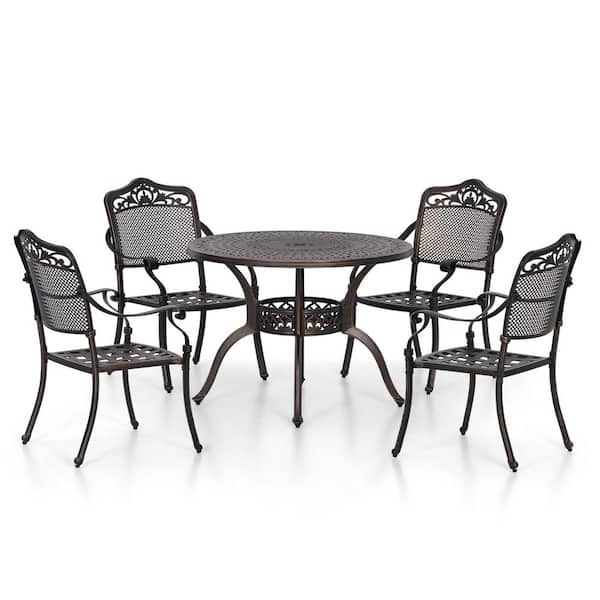 Round Patio Outdoor Dining Set Table, Bronze Outdoor Dining Chairs
