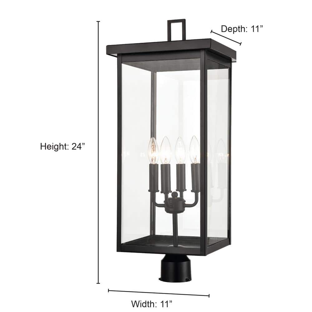 Powder Coat Bronze Outdoor Post Lantern with Clear Glass Panels