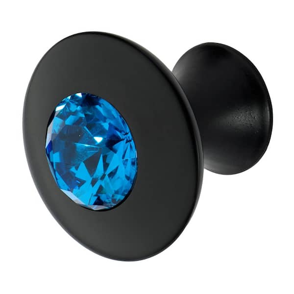 Wisdom Stone Felicia 1-1/4 in. Black with Aqua Blue Crystal Cabinet Knob