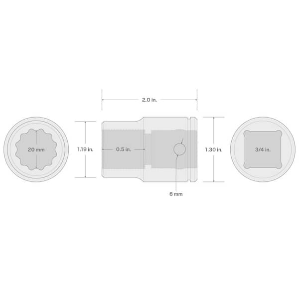 TEKTON 3/4 in. Drive x 20 mm 12-Point Socket SHD32320 - The Home Depot