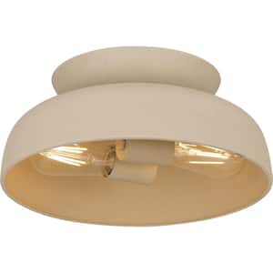 12.38 in. 2-Light Cream Flush Mount with Metal Shade