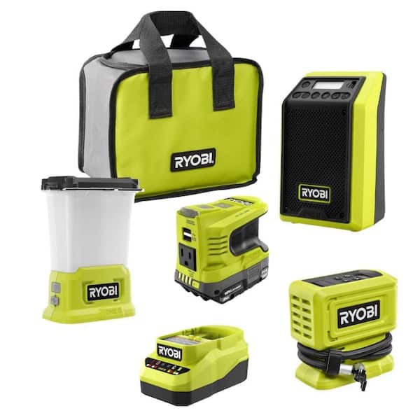 ONE+ 18V Cordless 3-Tool Storm Kit with Radio, Area Light, Power Inverter and ONE+ 18V Cordless High Pressure Inflator