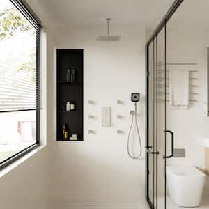 Thermostatic 3-Spray 12 in. Dual Ceiling Mount Fixed and Handheld Shower Head 1.8 GPM with 6 Body Jets in Brushed Nickel