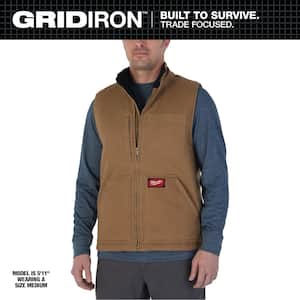 Men's Large Heavy-Duty Brown Sherpa-Lined Vest with 5-Pockets