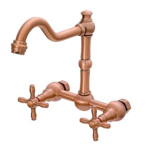 Bathroom Faucets - Solid Brass Wall Mount Bathroom Sink Faucet with 2 Cross Handles, Antique Copper - AK41718N1
