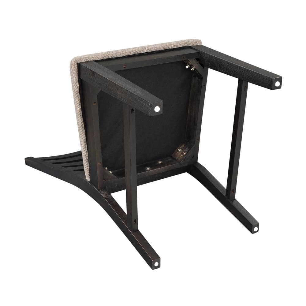 Black Wood Ladderback Side Chair with Oatmeal Upholstered Seat