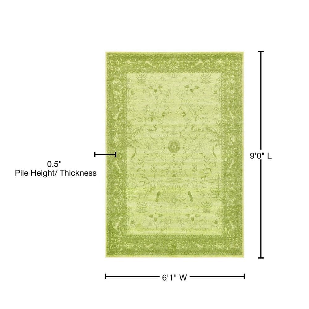La Jolla Light Green Floral Indoor Rectangular Rug