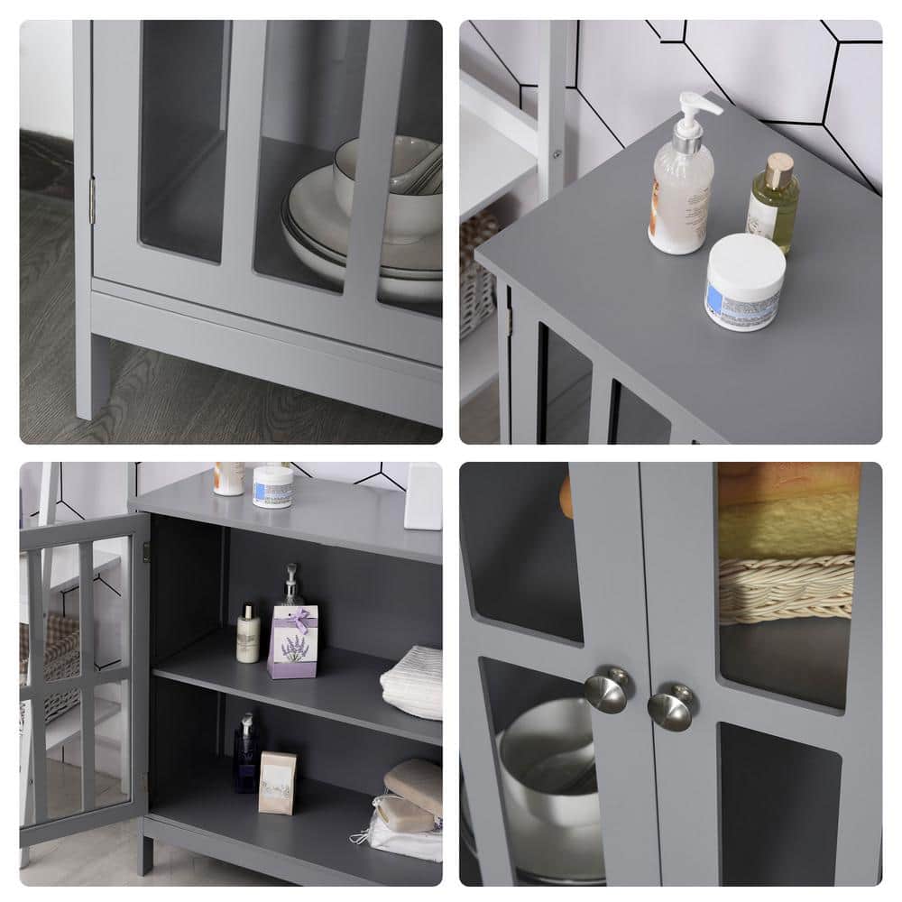 Grey MDF Sideboard Buffet with Transparent Doors
