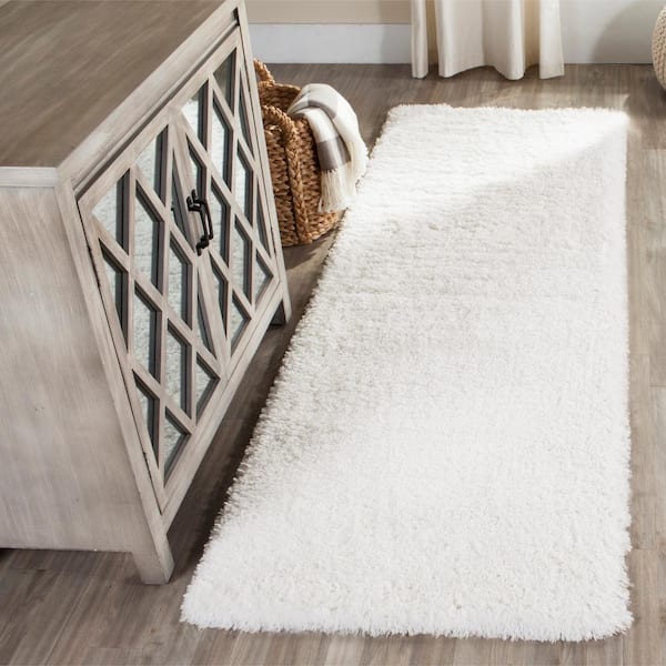 Indie Shag White 2 ft. x 7 ft. Solid Runner Rug
