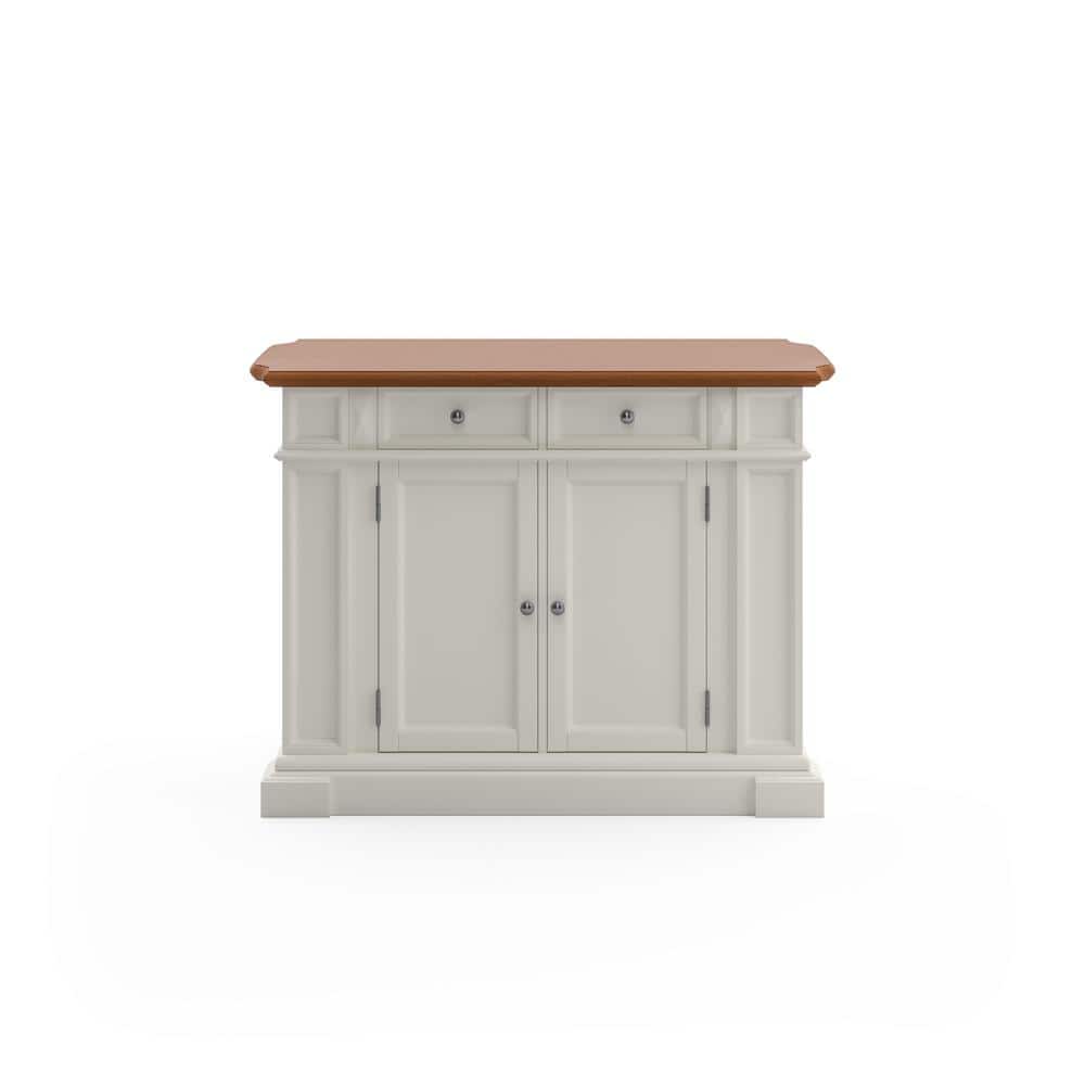 Crisp White and Distressed Oak Finish Spacious Kitchen Island