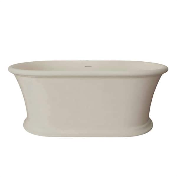 61 in. x 31 in. Solid Surface Freestanding Soaking Bathtub in Matte Milk Coffee with Overflow and Drain Kit