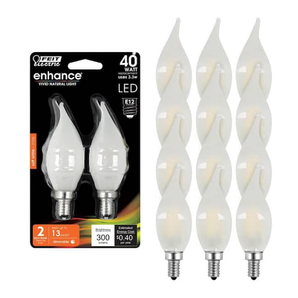 40-Watt Equivalent BA10 E12 Candelabra Dimmable Filament CEC Frosted Glass Chandelier LED Light Bulb Soft White(12-Pack)