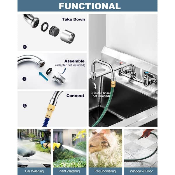 IVIGA Commercial Kitchen Sink Faucet – 12" 360° Swivel Spout, Brass Deck Mount, Dual Lever Handles, Chrome Finish – For Restaurant, Laundry, And Utility Sinks With Garden Hose Adapter Capability