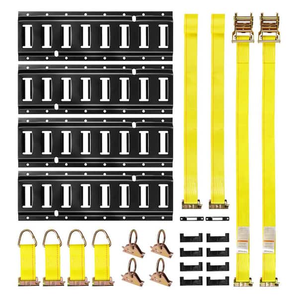 E-Track Tie-Down Rail Kit, 4 Pack 1.3 ft. E Tracks Set, 21 Pieces Includes 2 Ratchet Straps and 4 O-Rings and 4 Tie-Offs