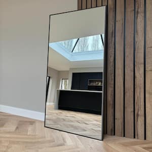 28 in. W x 71 in. H Modern Rectangular Frame Aluminum Alloy Black Oversized Standing Mirror Floor Mirror