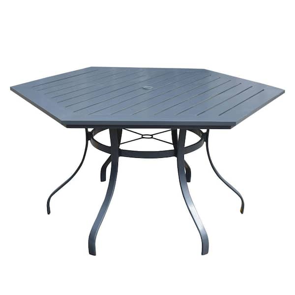 Courtyard Casual Santa Fe 60 in. Hexagon Aluminum Table with Slat Top