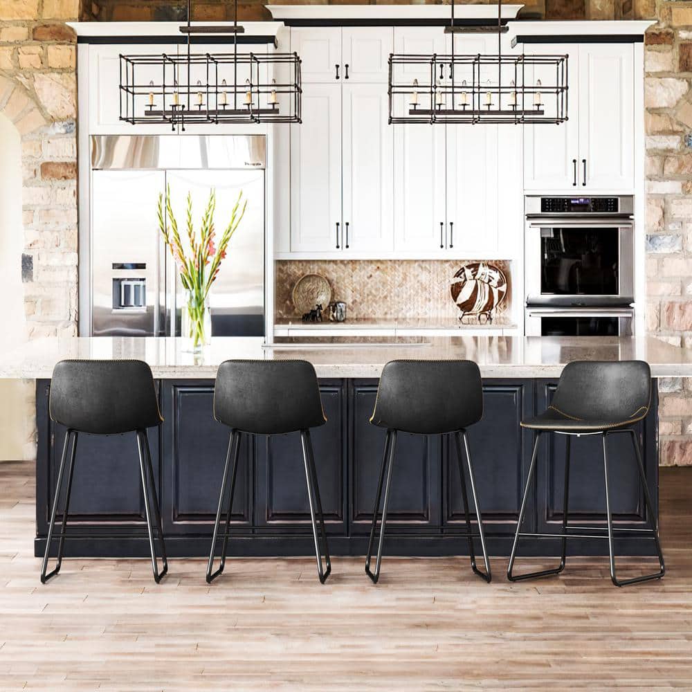 Alexander 24 in. Black Faux Leather Bar Stool Low Back Metal Frame Counter Height Bar Stool (Set of 6) price history on PriceWatchPro