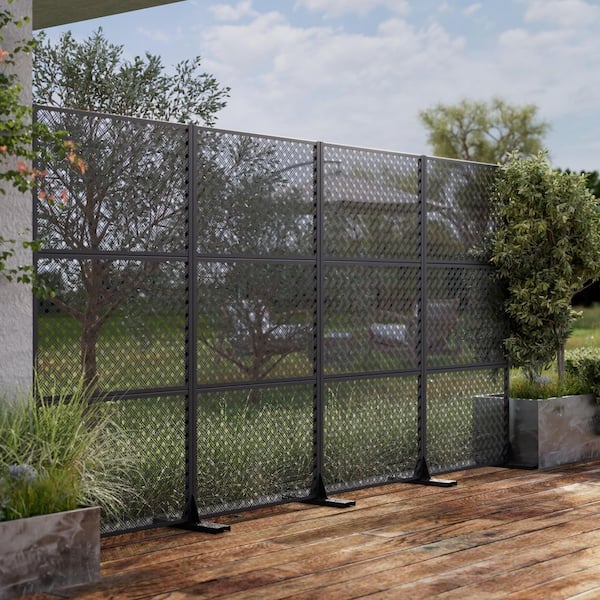 6 ft. x 3 ft. Privacy Fence Screen Black Galvanized Metal for Garden Fence in Woven Pattern
