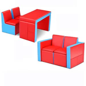 Kids Sofa Red Multi-Functional Table Chair Set
