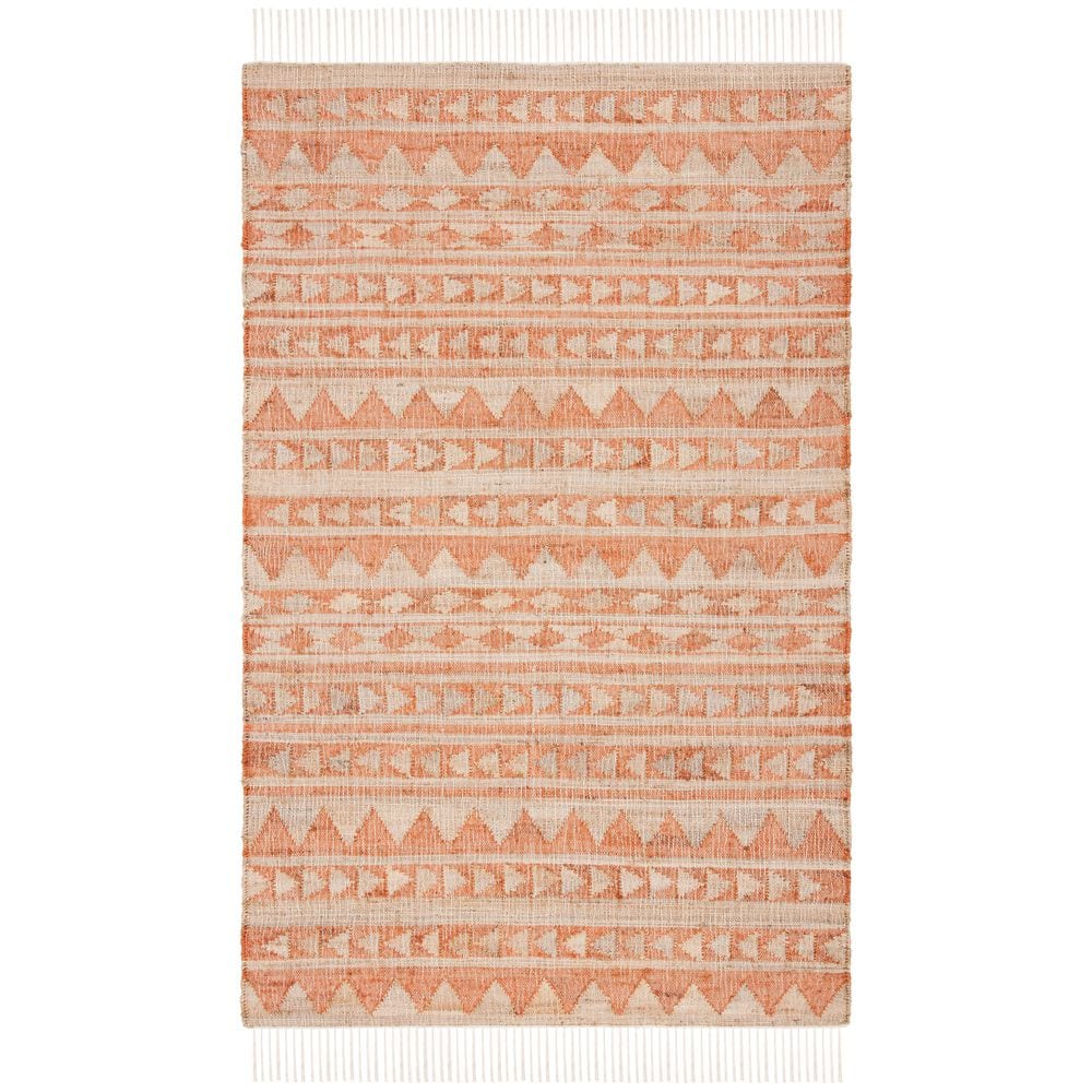 Handmade Red and Beige Wool Cotton Flat Woven Area Rug 8' x 10'