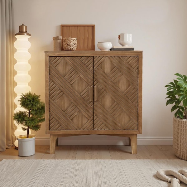 Ahokua Brown 30.01 in. Storage Cabinet with Doors and Shelves