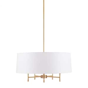 Light Pro 5-Light Gold Pendant Light with White Tiltable Drum Shade for Kitchen, Living Room(No Bulbs Included)