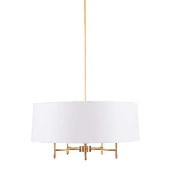 Light Pro 5-Light Gold Pendant Light with White Tiltable Drum Shade for Kitchen, Living Room(No Bulbs Included)