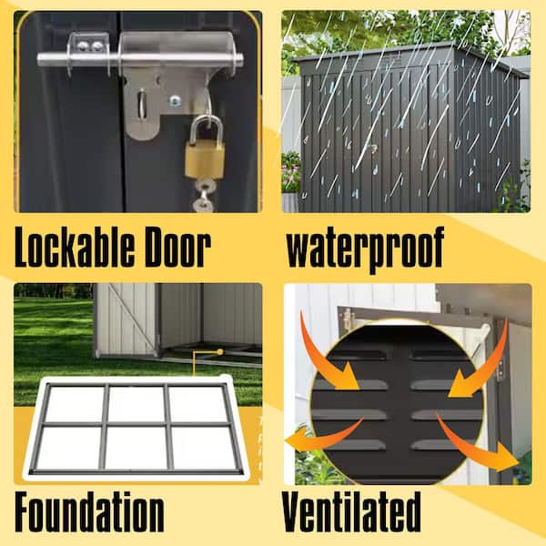 6 ft. W x 4 ft. D Outdoor Metal Storage Shed, All Weather Tool Room with Floor Base for Backyard, Black (20.5 sq.ft.)
