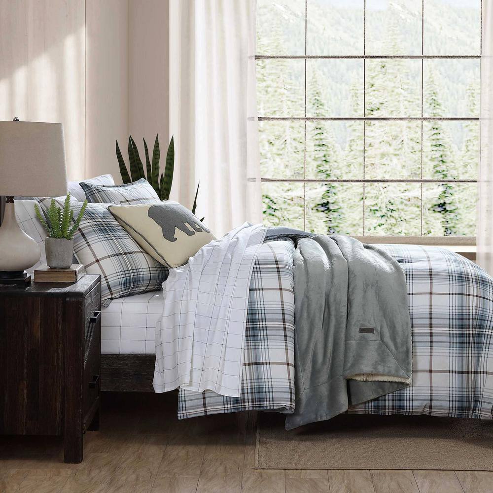 Alder Blue and Grey Plaid Cotton Twin Comforter Set